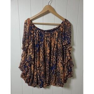 Harper 241 Womens Plus Top Size 3X Blue Orange Stretch Layered Sleeve New